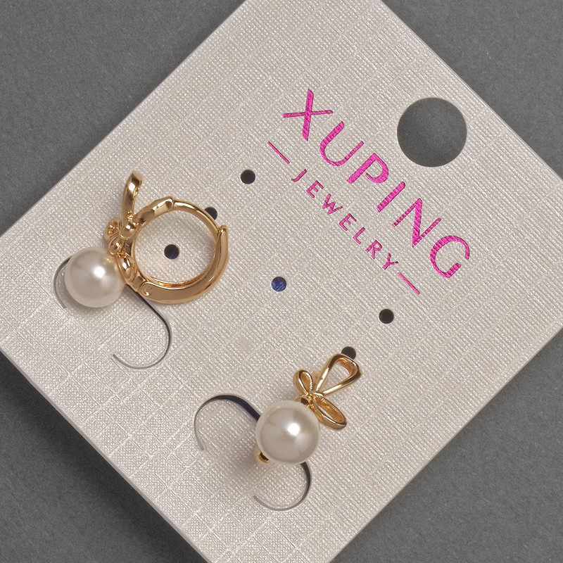 Xuping Earrings with Mallorca Pearls, 6mm± Bead Diameter, 14mm± Length, 18K Gold Plating