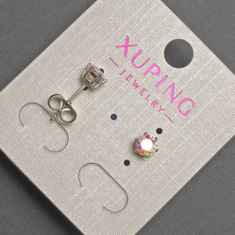 Earrings, Studs Xuping with Rainbow Crystal, diameter 5mm± rhodium