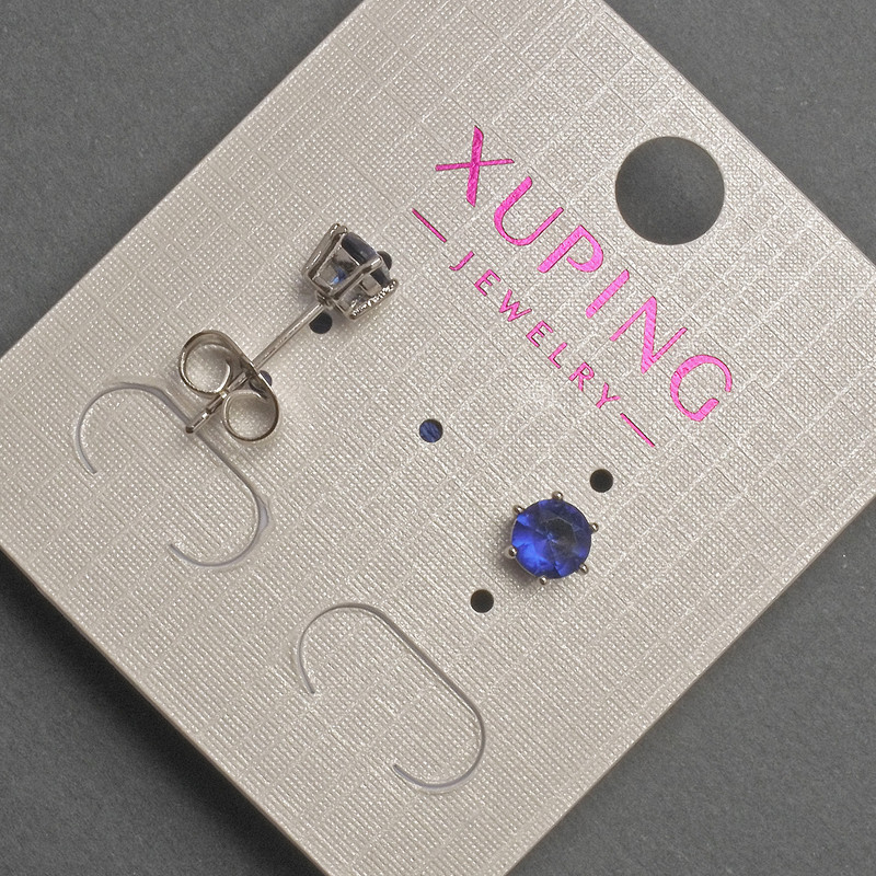 Xuping Stud Earrings with Blue Crystal, 5mm diameter ± Rhodium-plated