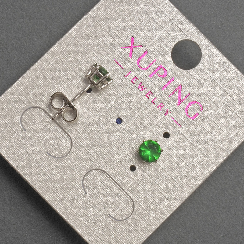 Xuping Stud Earrings with Green Crystal, 5mm Dialect+- Rhodium-plated