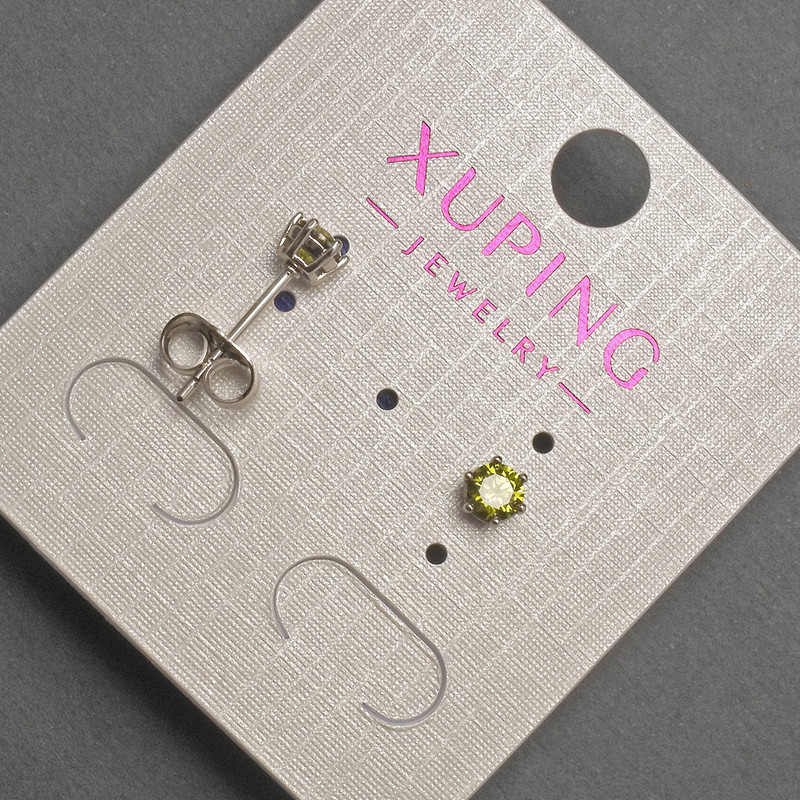 Earrings, Studs Xuping with Olive Crystal, 4 mm ± diameter, Rhodium-plated