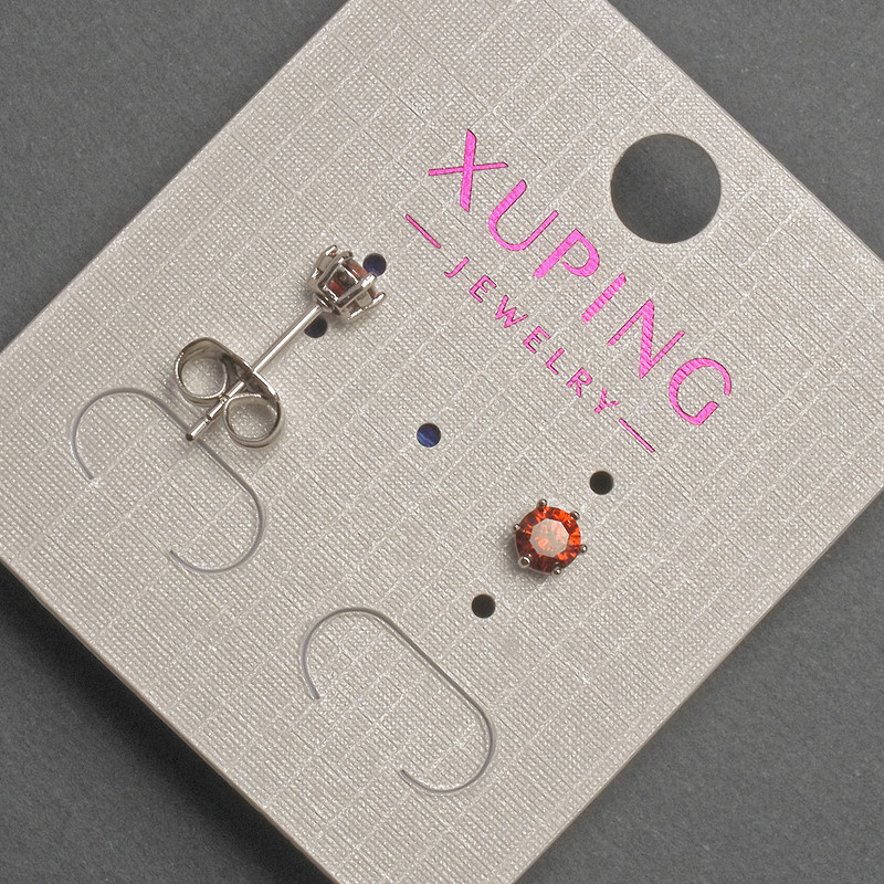 Xuping Stud Earrings with Red Crystal, 4mm± Diameter, Rhodium Plated