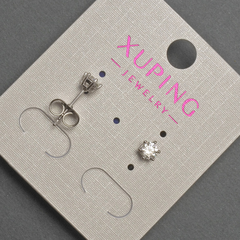 Xuping stud earrings with white crystal, diameter 4mm± rhodium-plated