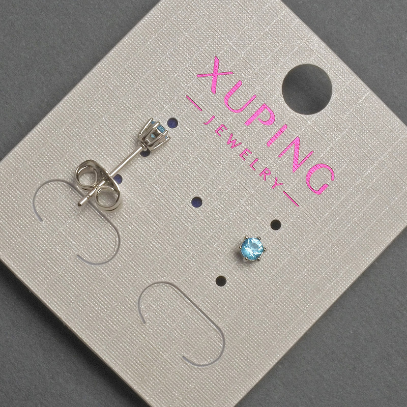 Earrings Studs Xuping with Blue Crystal, diameter 3mm± Rhodium-plated