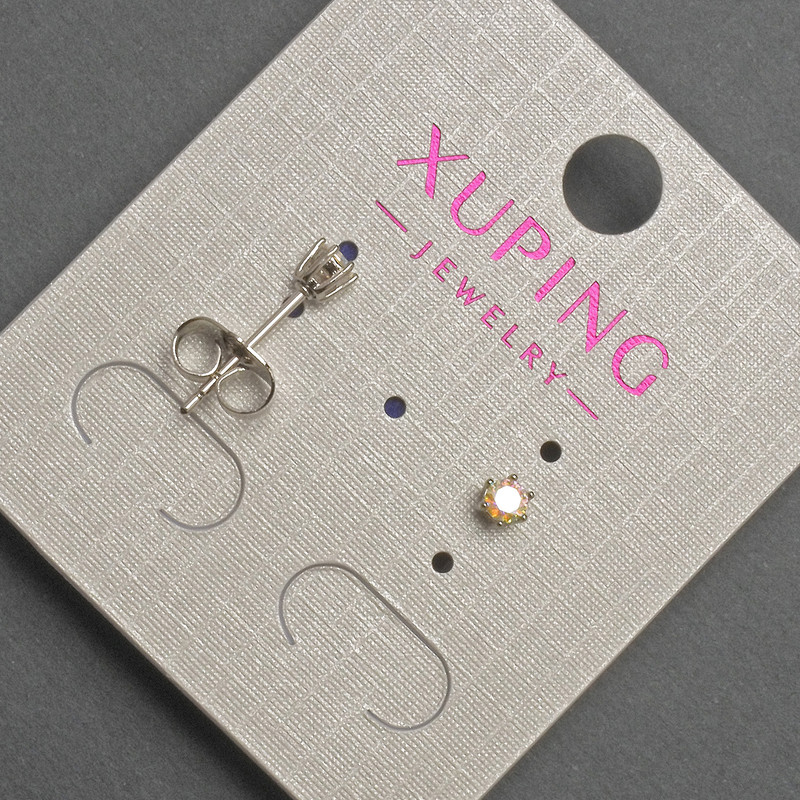 Earrings Studs Xuping with Rainbow Crystal, ~3 mm diameter, rhodium-plated