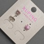 Xuping Stud Earrings with Pink Crystal, 6mm diameter, Rhodium-plated