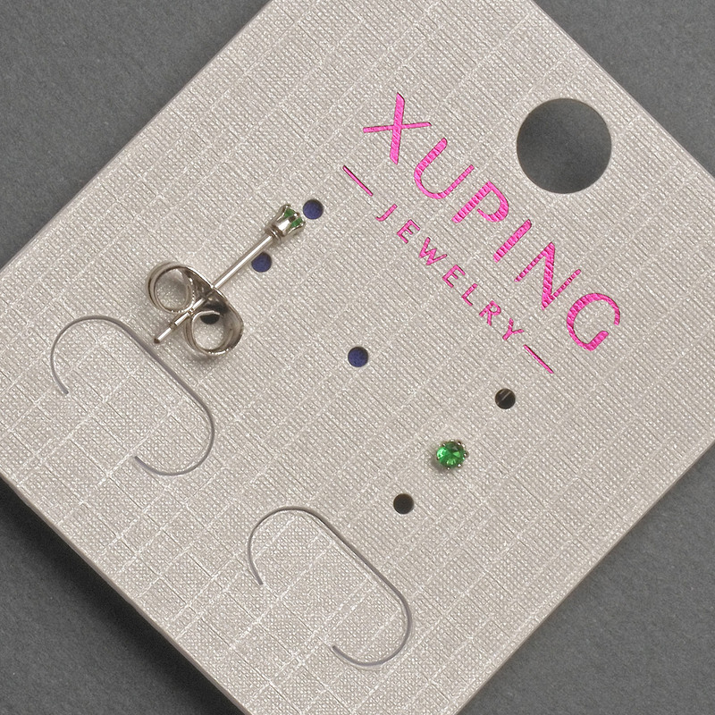 Xuping Stud Earrings with Green Crystal, 2 mm diameter, Rhodium-plated