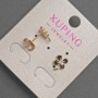 Xuping Stud Earrings with White Crystals on Black Enamel, 7x9 mm, 18k Gold Plated