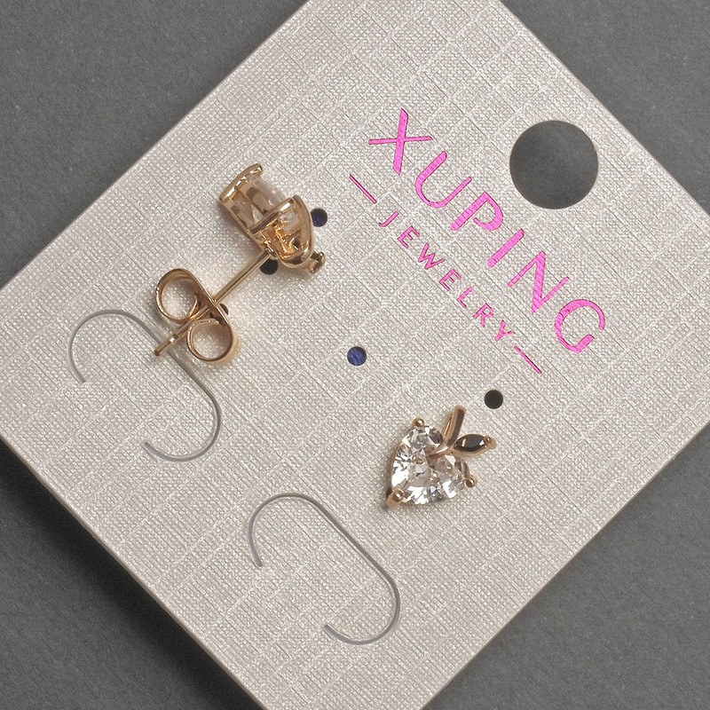 Xuping Heart Stud Earrings with White Crystal, 7×10 mm diameter, 18K Gold-Plated