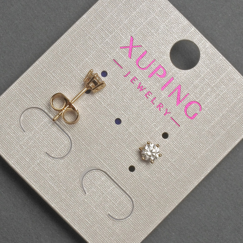 Xuping Stud Earrings with White Rhinestones, 4mm± diameter, 18K Gold Plated