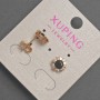 Xuping Stud Earrings with White and Black Rhinestones, 8.5mm diameter, 18k Gold Plated