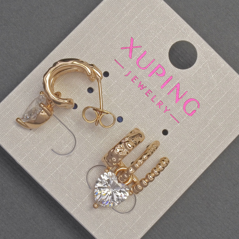 Xuping Stud Earrings Heart with White Crystal, 21x12 mm ± diameter, 18k Gold-Plated