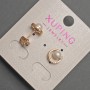 Xuping Stud Earrings with White Crystals and Pearl, 5mm diameter, ~10mm length, 18K Gold Plated