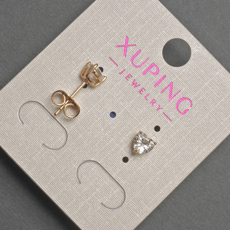 Earrings Stud Heart with White Crystal, 5mm diameter ± 18K Gold Plated