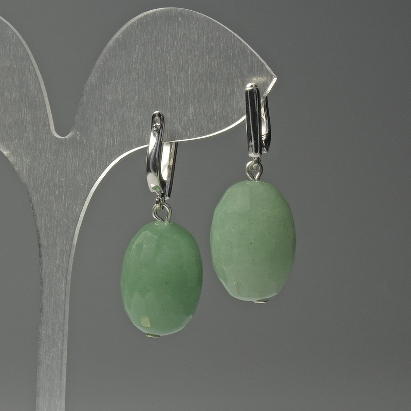 Earrings Grenulated Jade Oval, diameter 15×20mm±, length 36mm±