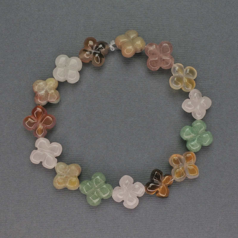 Assorted Beads of Natural Stone Clover Shape, 14x14mm±, length 20cm±