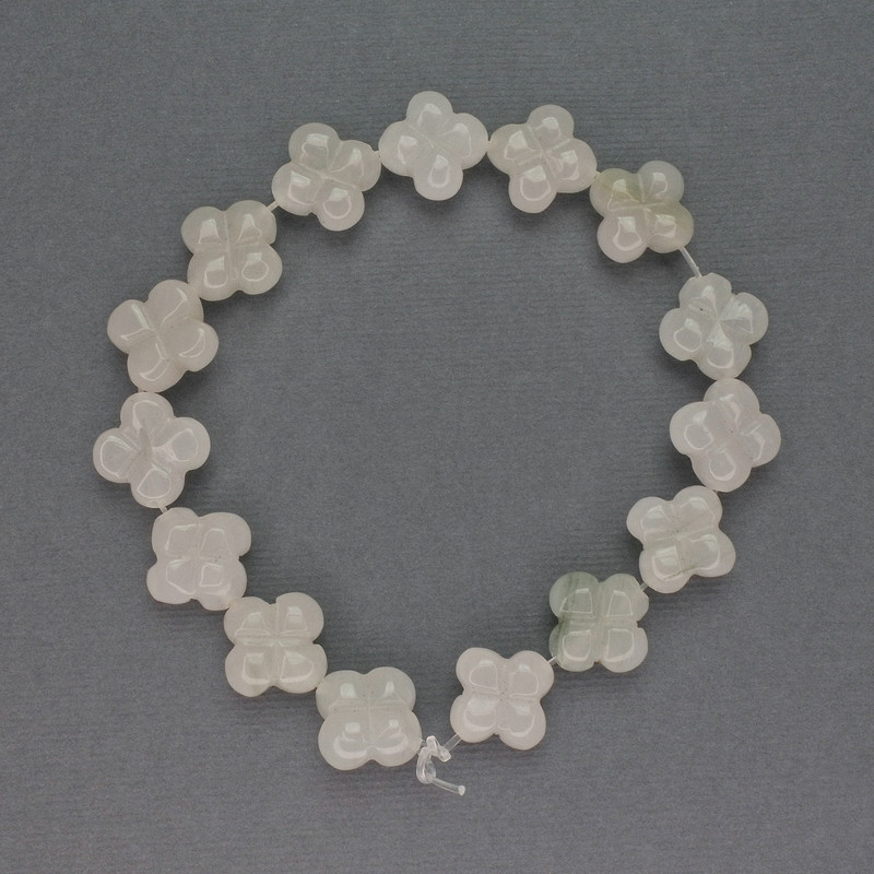White Quartz Beads Clover Shape, 14x14mm ±, length 20cm ±