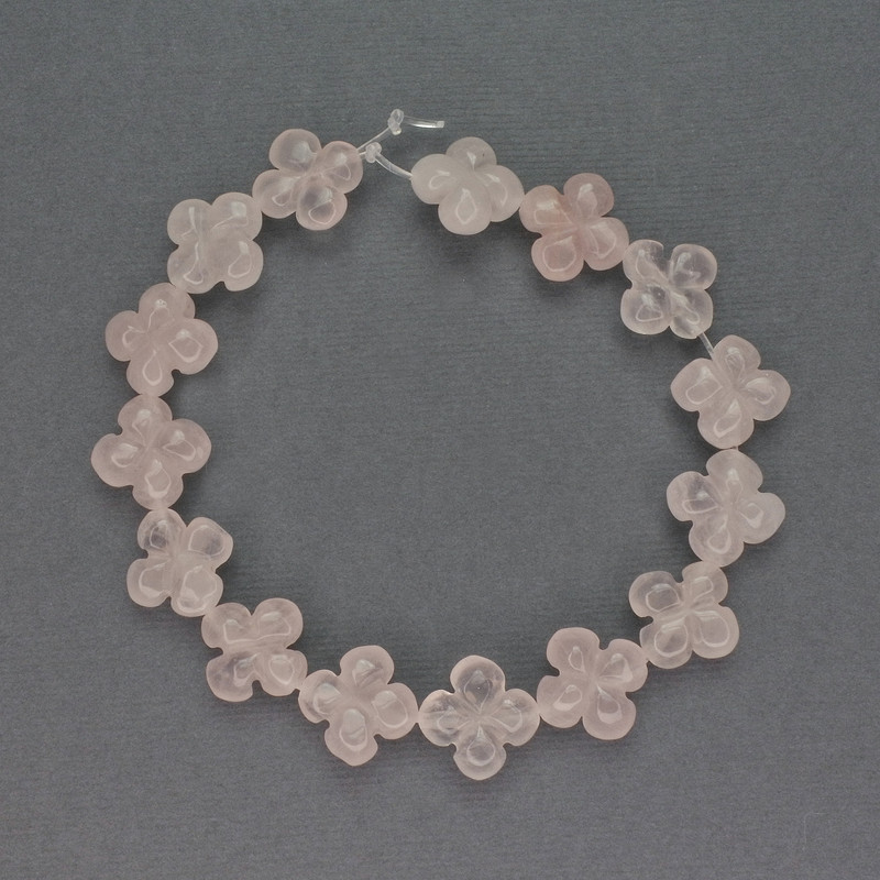 Rose Quartz Beads Clover Shape, Natural Stone, 13x13 mm, length 20 cm