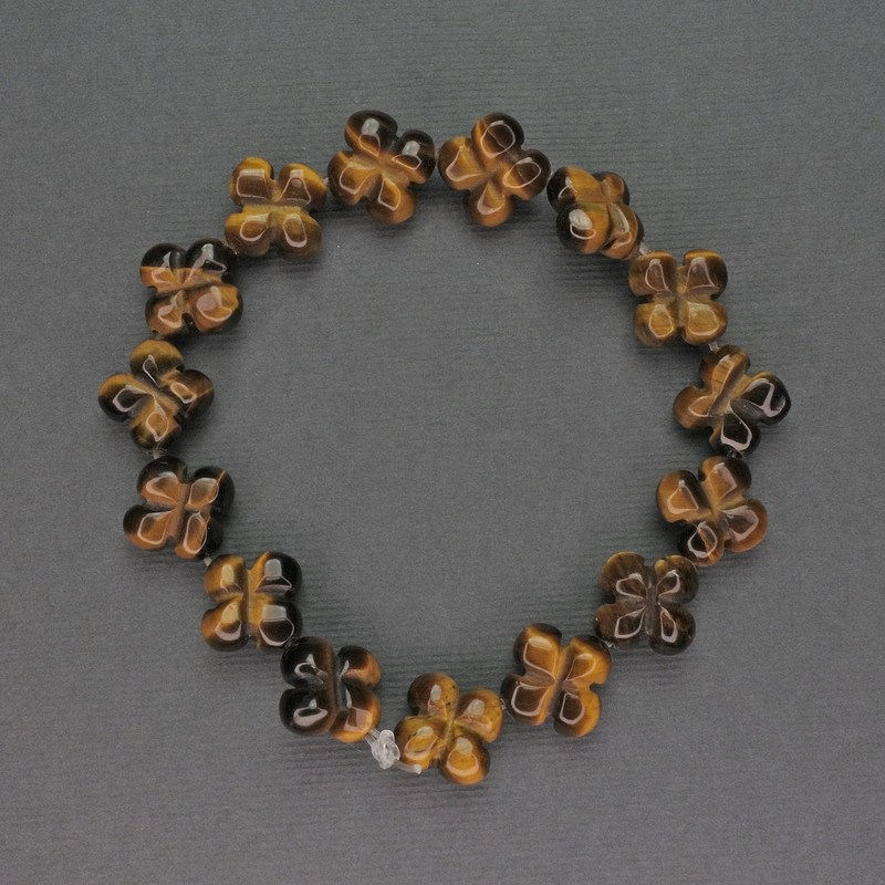 Tiger's Eye Beads - Natural Stone Clover Shaped, 13x13 mm, length 19 cm