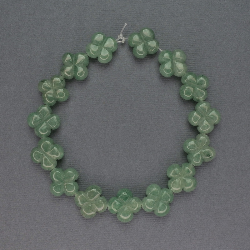 Jade Beads (Natural Jade) Clover Shape, 14x14 mm, thread length ~20 cm