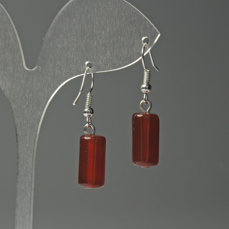 Carnelian Cylinder Earrings, diameter 8x15mm±, length 37mm±