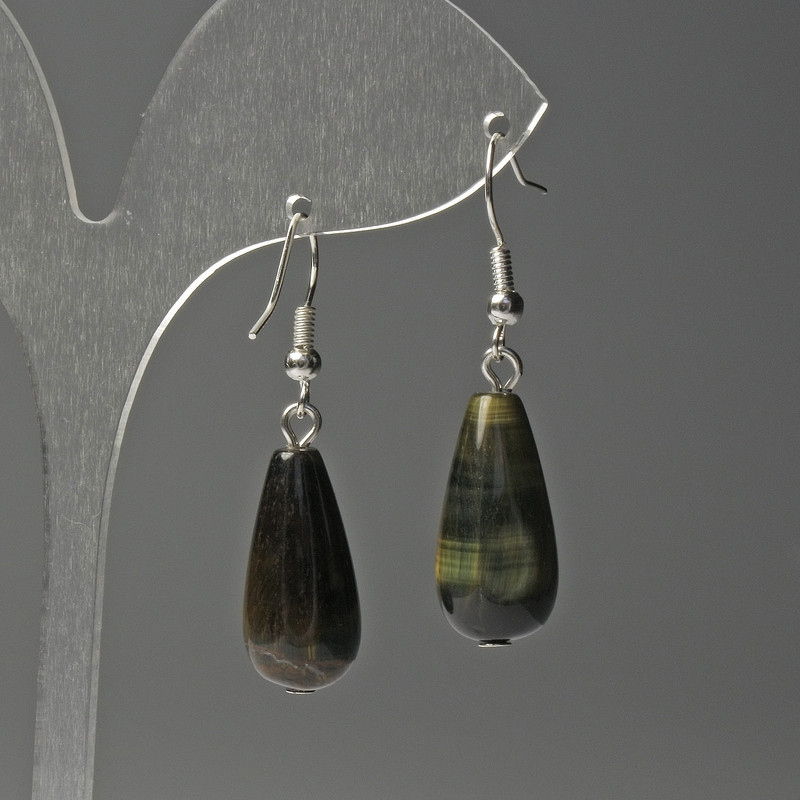 Tiger's Eye Drop Earrings, 10x25mm diameter, length 40mm