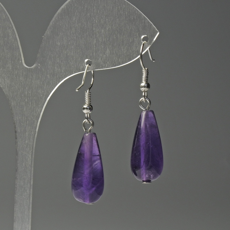 Amethyst Drop Earrings, 10x23mm diameter, total length 40mm±