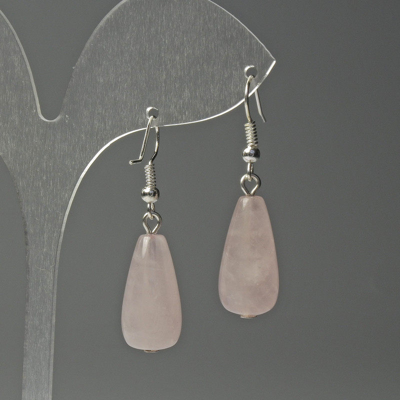 Pink Quartz Drop Earrings, 10x25mm, approximately 40mm length