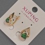 Xuping Earrings with White Stones and Green Crystal, 11mm diameter ±, 16mm length ±, 18K Plating