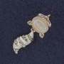 Brooch Little Fox with Cat's Eye and White Enamel, Gold Tone Metal 14x27mm