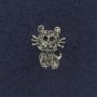 Brooch Cat with white and black rhinestones, silver metal 11×15mm+