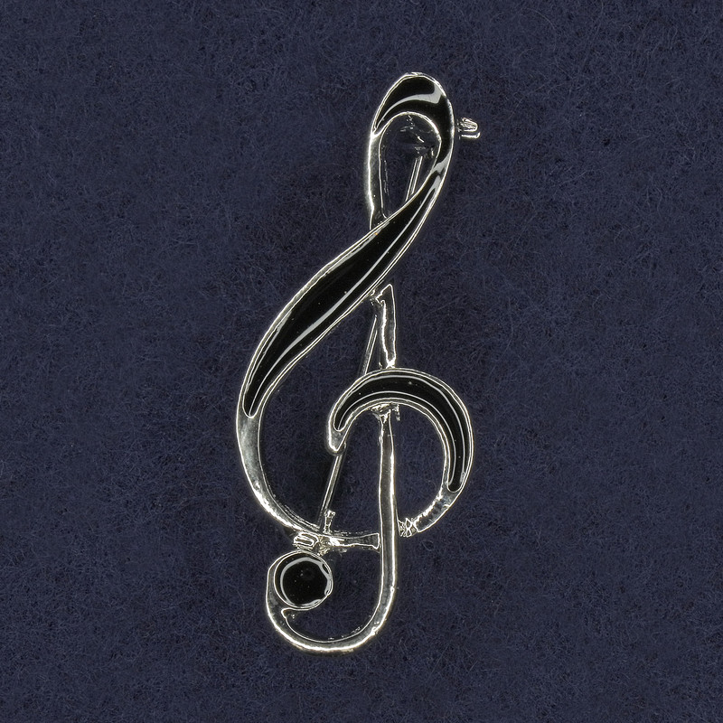 Brooch 'Musical Key' with black enamel on silver metal 16x40mm+
