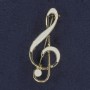 Brooch Scrolling Musical Key White Enamel Golden Metal 16x40mm+