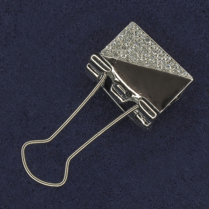 Brooch Clip with White Rhinestones, Silver Metal 21x46mm+