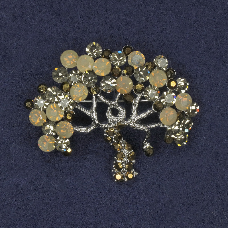 Brooch Tree with Crystals Silver-Tone Metal 39x32mm+