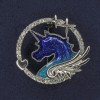 Brooch Unicorn White Crystals Enamel Silver Metal 30x32mm+