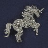Brooch Unicorn White Rhinestones Silver-tone Metal 47x35mm+
