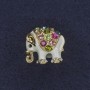 Brooch Elephant with white enamel and crystals, gold-toned metal, 16×15 mm