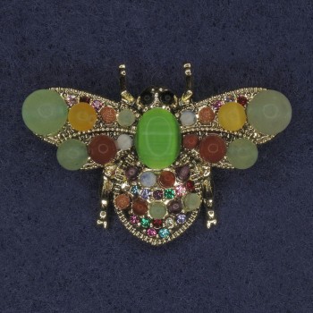 Brooch Bee Assorted Stones Crystals Golden Metal 28x40mm+
