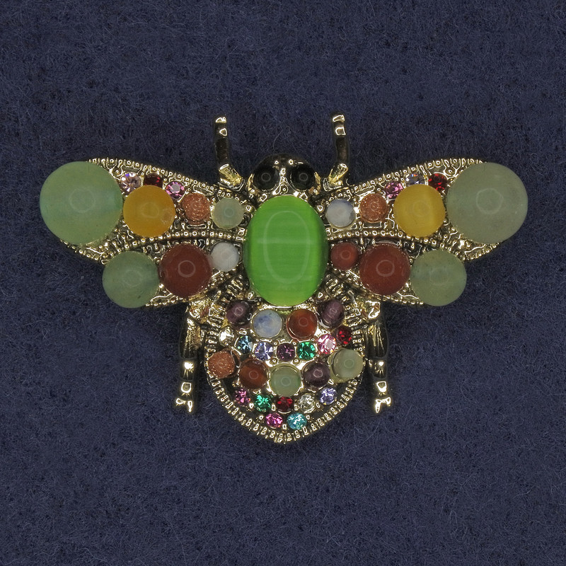 Brooch Bee Assorted Stones Crystals Golden Metal 28x40mm+