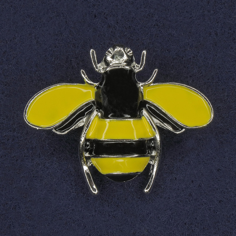 Brooch Bee Yellow and Black Enamel Silver Metal 30x37mm+