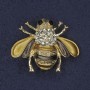 Brooch Bee Golden with Enamel and Crystals, White and Black Rhinestones, Gold-Toned Metal 25x30mm
