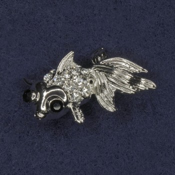 Brooch 'Fish' with rhinestones, silver-toned metal 18x29mm+
