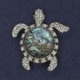 Brooch Pendant Turtle Haïotite Crystals Silver Metal 45x50mm+