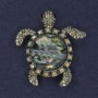 Brooch Pendant Turtle Haotite Pearlized with Crystals Silver Metal 45x50mm+
