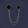 Brooch for cardigans, black enamel, diameter 22mm±, diameter 18mm±, silver-toned metal chain, length about 12cm+