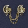 Brooch for cardigans White Cat's Eye, diameter 20×27 mm ±, white crystals, golden metal, chain length 9 cm ±