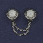 Brooch for Cardigans Gray Cat's Eye, diameter 22mm±, silver metal, chain, length 9cm+