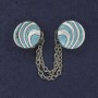 Brooch for cardigans white and blue enamel on silver metal, diameter 20mm±, chain length 9cm+