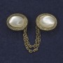 Brooch for Cardigans White Cat's Eye Oval, diameter 26x20mm±, golden metal chain length 9cm+